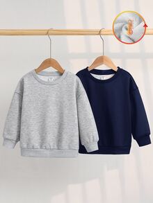 Maija Kids Maija Kids 女童少女 2件組冬季休閒毛茸茸領寬鬆長袖套頭運動衫，舒適百搭校園秋季上衣 - 彩色 - 查看 2