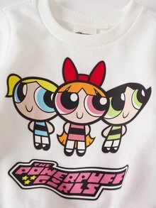 THE POWERPUFF GIRLS X SHEIN Baby Girl Crew Neck Long Sleeve Sweatshirt And Sweatpants Casual Set - Pink - View 4
