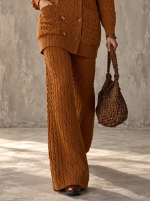 Omancia Women's Solid Color Casual Versatile Daily Knit Long Pants - Brown - View 1