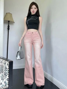 DAZY Women's Pink Flare Leg Denim Jeans Y2k - Party Punch - View 6