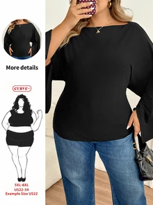 SHEIN CURVE+ Women's 22W Solid Color Pleated Casual Versatile Daily Travel T-Shirt - Black - View 4