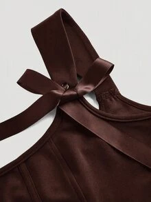 SHEIN MOD Plus Size Red Bow Front Tie Bustier Tank Top - Brown - View 5