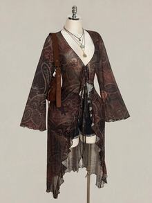 SHEIN ICON 大碼女士上衣 - 棕色 - 查看 8