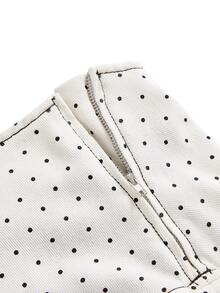 ROMWE Kawaii Y2K Low Waist Polka Dot Romantic Apricot Pleated Denim Skirt - Apricot - View 3