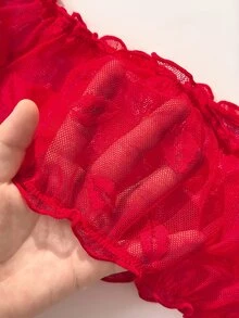 PetitDoll 女款唇形提花網紗內衣套裝，附綁帶丁字褲，6件組 - 彩色 - 查看 6
