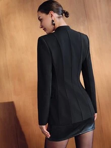 MOTF PREMIUM WOMEN'S ELEGANT RUCHED WAIST LONG SLEEVE BUSINESS BLAZER - Black - View 3