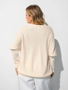 Maija Plus Size Women's Round Neck Batwing Long Sleeve Fashion Pullover Sweater - Beige - View 3