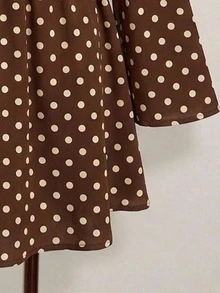SHEIN ICON Plus Size Y2K Polka Dot Print Long Sleeve Dress - Vintage Casual Slim Fit, Suitable For Spring And Autumn - Brown - View 4