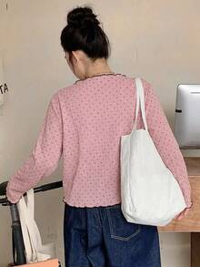 Dazy Plus 女童小圓點圓領鈕扣開襟長袖休閒針織外套，春秋款 - 粉色 - 查看 2
