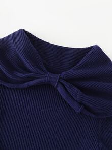 Balvessa Women's Round Neck Long Sleeve Slim Fit Solid Color Elegant Sweater Dress - Navy Blue - View 6