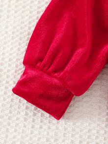 Cozy Pixies 女嬰字母皇冠刺繡圖案天鵝絨圓領長袖套頭衛衣彈性腰長褲 2件/套 幼兒女童服裝 舒適百搭時尚日常可愛休閒簡約百搭風格，秋冬，適合室內、戶外休閒、戶外滑雪、返校、日常、運動、玩耍、派對、節日、萬聖節、聖誕節、新年、情人節，多種場合 - 紅色 - 查看 6