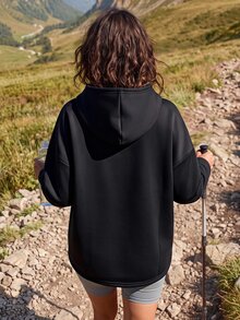 Exploreva Women's Long Sleeve Black Hooded Thermal Lined Sweatshirt - Black - View 2