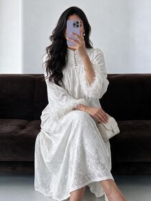 Yasmyna Women's Lace Pleated Casual Party Arabian Dress - White - View 3