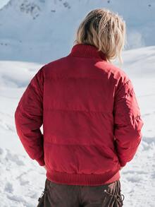 WanderVale Women's Solid Color Casual Fashion Minimalist Pockets Sports Outdoor Padded Coat - Red - View 2