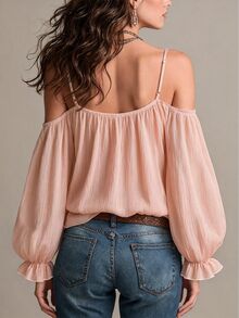 Hotletica Women's Cold Shoulder Pink Sweet Blouse - Baby Pink - View 2