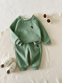 中性嬰兒男/女童 幼兒 2件組 秋冬休閒可愛仿奶油色運動衫套裝 嬰兒運動服 冬季衣物 - 彩色 - 查看 5