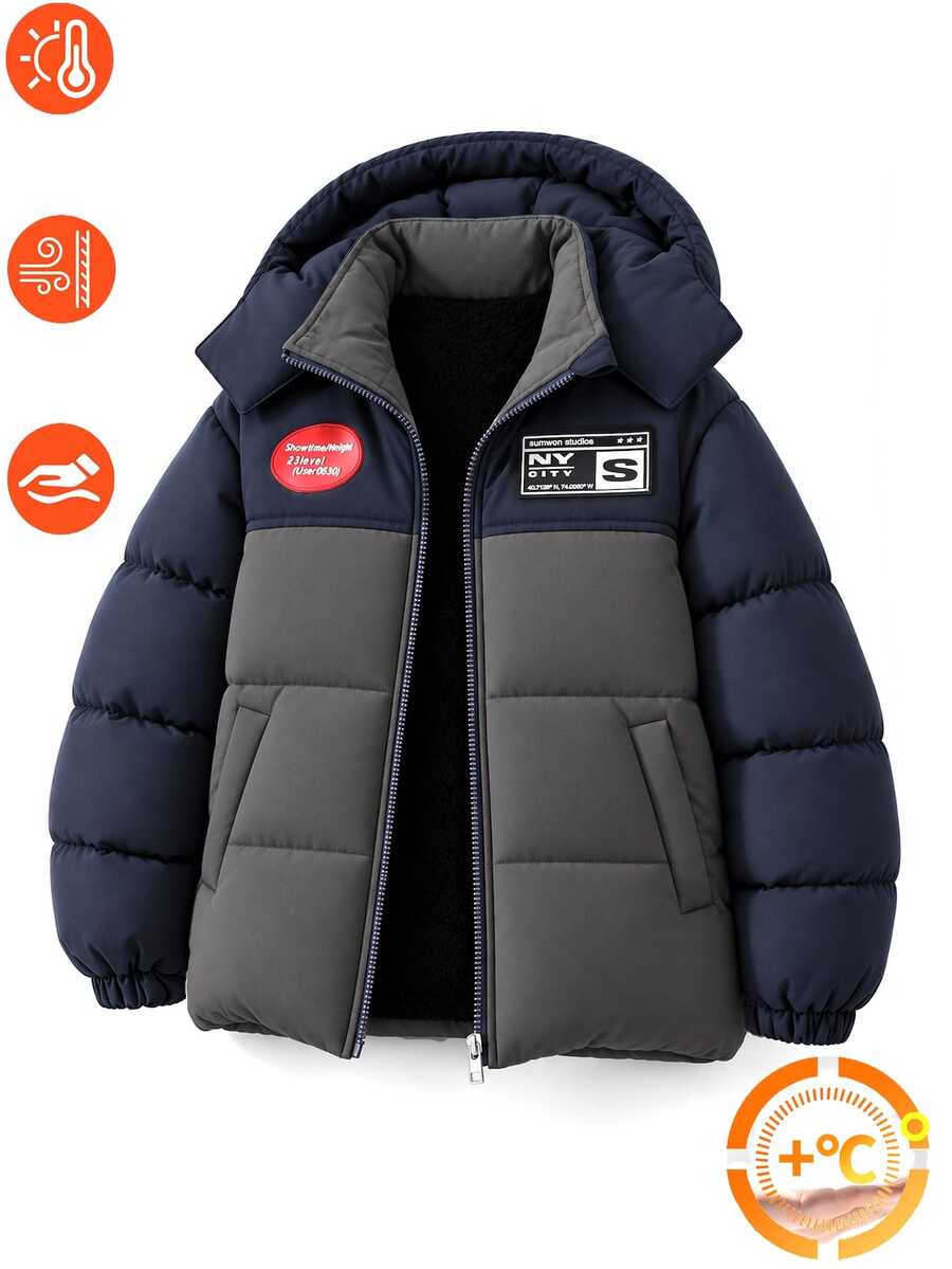 1pc Boys' Fashion Black Hooded Padded Coat, Soft & Comfortable Fabric ...