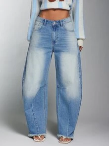 Denimoi Raw Edge Washed Barrel Jeans Everyday Wear Casual Fashionable Streetwear Jeans Cool Girl - Light Wash - View 3