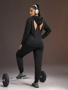 Powerista Women's Plus Size Loose Backless Sports Sweatshirt - Black - View 8