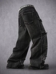 Manfinity Denimwave Men's Casual Denim Jeans With Pockets And Buttons For Daily Wear - Dark Grey - View 2