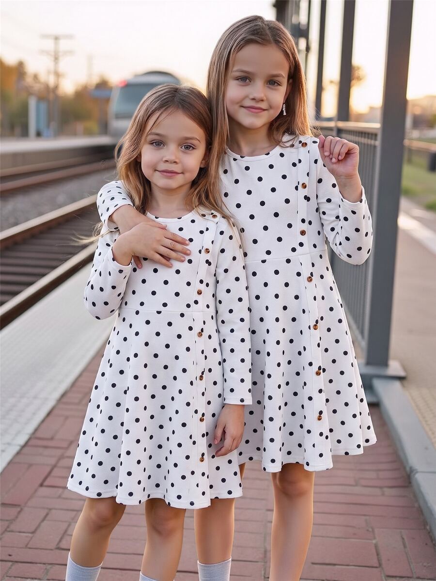 Gaun Pullover Elegan Kasual Leher Bulat dengan Belahan Samping Panjang Sedang untuk Anak Perempuan Remaja, Cocok untuk Sekolah dan Pakaian Kasual Sehari-hari. - Hitam dan Putih - View 1
