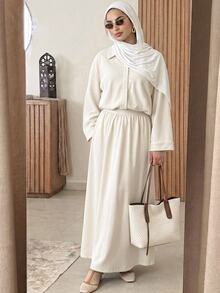 Solavon Women's White Shirt Top And Long Skirt 2 Pieces Set - Apricot - View 3
