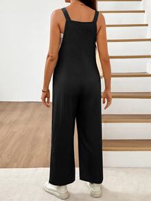 SHEIN جمبسوت حوامل بسيط بلون موحد مع حزام قابل للتعديل مناسب للارتداء اليومي - الأسود - مشاهدة 2