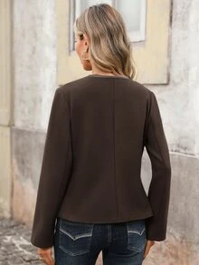 Brillora Napoleon-Style Brown Slim-Fit Jacket,Military Style Jacket,Daily Commute,Office,Old Money Style,Winter Jacket,Chic,Vintage - Brown - View 3