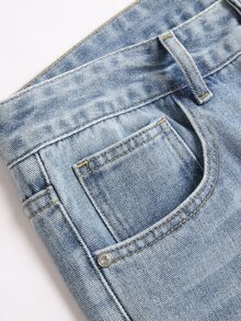 QuarKem Men's Fashion Commute Casual Small Design Blue Washed Denim Straight Leg Pants - Light Wash - View 4