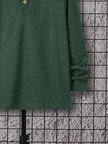 SHEIN 青少年男孩純色半門襟 Polo 長袖 T 恤 - 墨綠色 - 查看 5