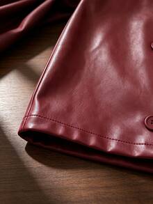 INAWLY Women's Double-Breasted Burgundy Skirt - Burgundy - View 5
