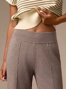 COSMINA Women's Knitted Wide Waist Straight Leg Pants, Casual Daily Wear, Mocha Color, Autumn/Winter - Khaki - View 6