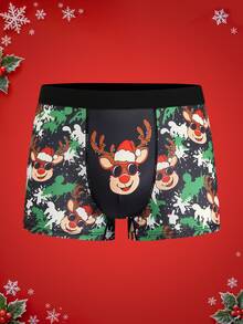 Notgurli Men's Mid-Waist Comfortable Boxer Briefs With Fashion Glasses And Christmas Reindeer Print, Holiday Theme Personalized Underwear - Multicolor - View 1