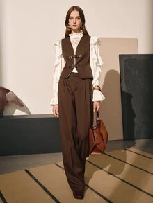 MOTF PREMIUM Damen Herbst/Winter Business Lässig Pendler Lederweste mit Knopfdekoration - Mokka-Braun - Übersicht 5