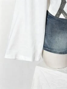 SHEIN ICON 大尺碼印花白色不對稱單肩T恤 秋季 - 彩色 - 查看 6