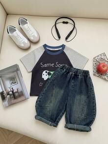 DAZY Young Boy Elastic Waistband 3D Stitching Casual Fashion Loose Fit Denim Jeans - Dark Wash - View 6