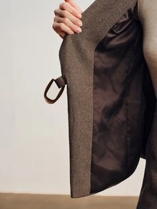 Briarwyn Women's Winter Solid Color Herringbone Patchwork PU Pocket Waist-Cinching Thickened Blazer Jacket - Coffee Brown - View 8