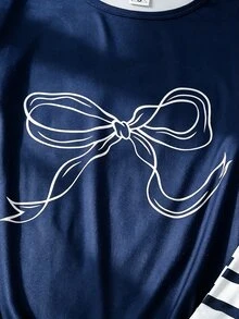 2件組女童兩件式居家服套裝，鏤空印花長袖上衣搭配全數位印花長褲，牛奶絲面料，舒適居家穿著 - 藏蓝色 - 查看 5