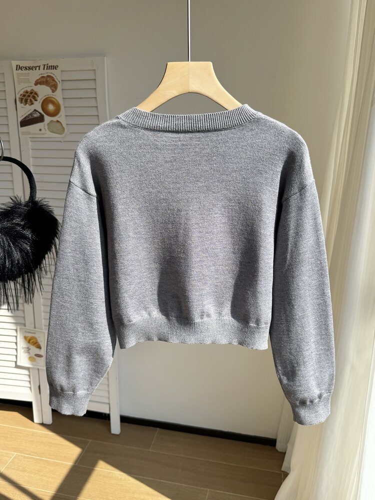 SHEIN Girls' Sweet Fashion Autumn/Winter Bow-Knit Vintage Cardigan, Long Sleeve Round Neck Sweater Jacket, Soft Comfortable Fabric, Casual Versatile Outerwear For Autumn - Grey - View 2