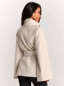 SHEIN BAE Women's Minimalist Button High Neck Long Sleeve Jacket Streetwear - Apricot - View 2