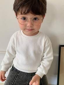 Hapijoa 嬰兒/幼兒（男孩）夏季圓領純色休閒短袖上衣 - 白色 - 查看 3