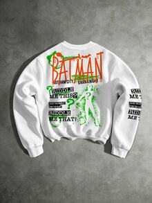 BATMAN X SHEIN Manfinity EMRG 美式街頭塗鴉風男士圓領套頭運動衫 - 彩色 - 查看 2