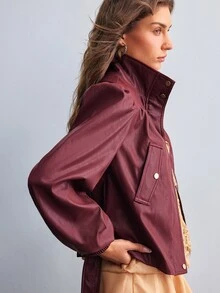 Willow Rêve Women's Solid Color Casual Versatile Daily Long Sleeve Jacket - Burgundy - View 5