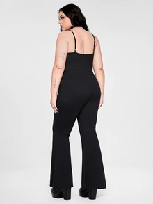 ROMWE Y2K Plus Size Women Dark Gothic Punk Style Star Lace-Up Flare Leg Sexy Jumpsuit - Black - View 3