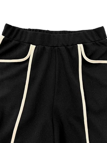 RosyDaze Autumn Elastic Lightweight Versatile Commuter Minimalist Solid Color Wide Leg Pants With Pockets And Leg-Flattering Stitching Details, Apricot And Black Contrast Color "Quiet Luxury Style" Long Pants - Black - View 5