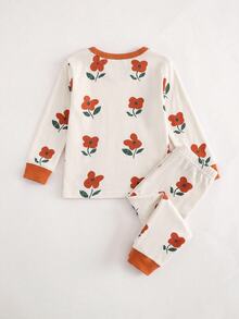 SHEIN Baby Girl Snug Fit Round Neck Long Sleeve Top And Long Pants Loungewear Set(1 Random Sets) - Orange - View 8