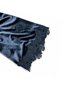Al Najma Women Fall Winter Warm Navy Blue Velvet Lace Trim Open Front Long Sleeve Loose Long Abaya Kaftan For Home Visiting Gathering - Blue - View 13