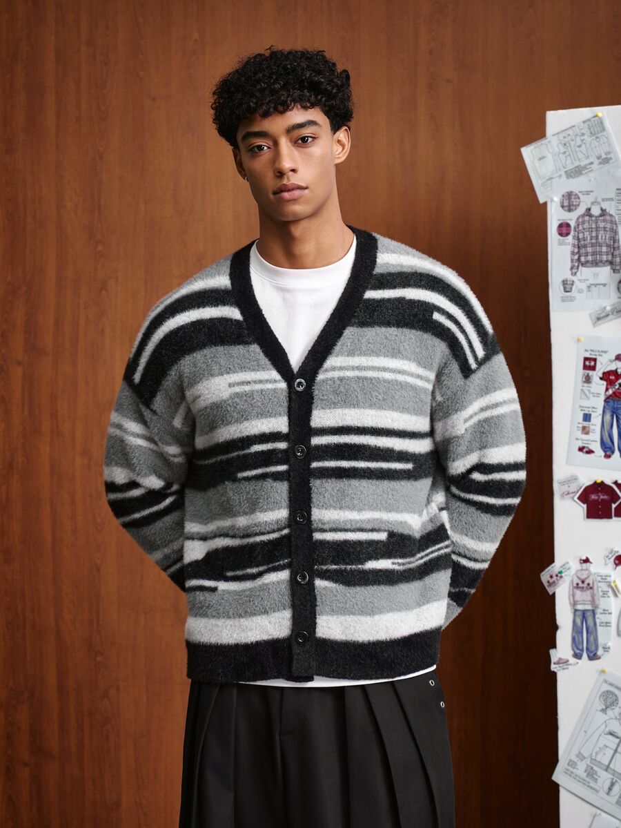 TOKVUE Fashion Men's Striped Long Sleeve Single-Breasted Knit Cardigan - Multicolor - View 1