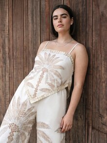 CAJUNI Plus Size Women's Coconut Tree Print Cami Top And Pants Casual Everyday Set - Beige - View 3