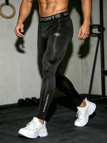 GymBeat Men's Letter Print Casual Daily Travel Sports Tight Pants - Black - View 3